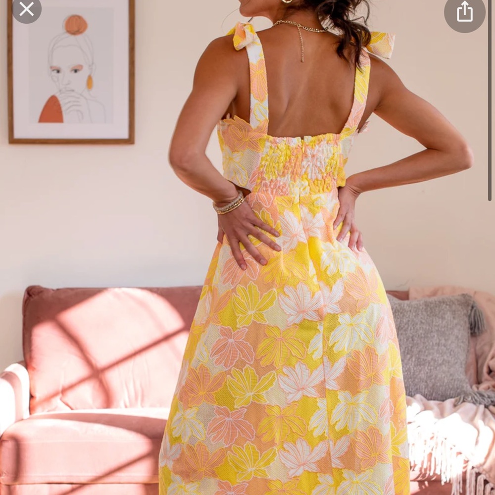 Yellow / pink floral midi dress NWT - Picture 2 of 2